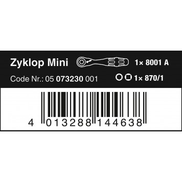 Комплект WERA WE-073230 - трещотка 8001 A Zyklop Mini + адаптер 1/4"  -4