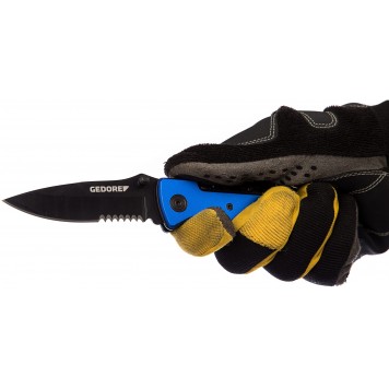 Складной нож Gedore Blue SB 6952-00 (3100464) со стропорезом и стеклобоем, 203 мм., в комплекте чехол-5