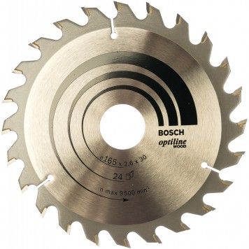 Диск пильный по дереву BOSCH 2608640602 Optiline Wood (165х30 мм) для циркулярных пил, 24 зуба.  