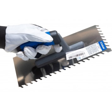 Зубчатая гладилка с косым зубом KUBALA 0487 для безпустотной укладки крупноформатной плитки.  Нержавеющая сталь-6