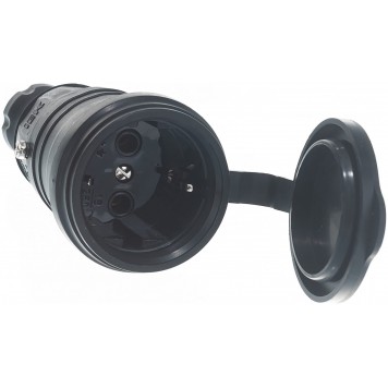 Розетка переносная с защитной крышкой IEK ОМЕГА РБп13-1-0м IP44, с заземлением, для кабеля 2,5 мм²-4